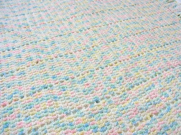 パステルカラー・ハンドメイド・ヴィンテージ・ニットブランケット/ひざ掛け USA