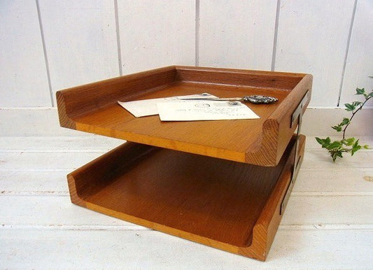 【Peter Pepper Products】2段式・木製・ヴィンテージ・書類トレイ/書類ラック