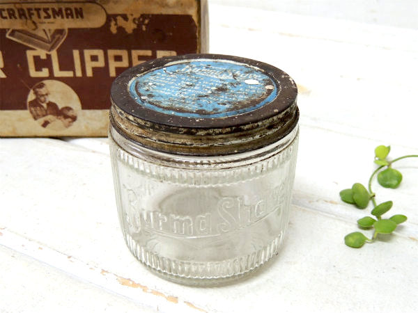 【Burma Sheave】USAヘーゼルアトラス製・アンティーク・ガラス容器/瓶/エンボス/髭剃り