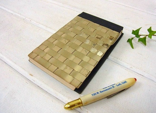 【ゴールド×ブラック・編み込みデザイン】ヴィンテージ・メモ帳カバー・USA