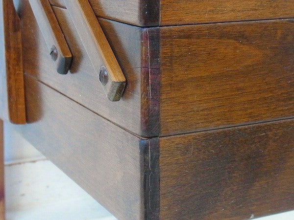 ノルウェー製・脚付き・木製アンティーク・ソーイングボックス/裁縫箱/北欧