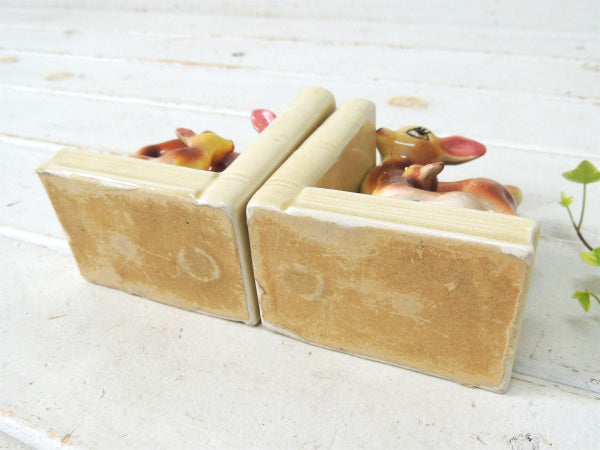 【Exclusive BP】鹿の親子・バンビ・セラミック製・ヴィンテージ・ブックエンド/本立て