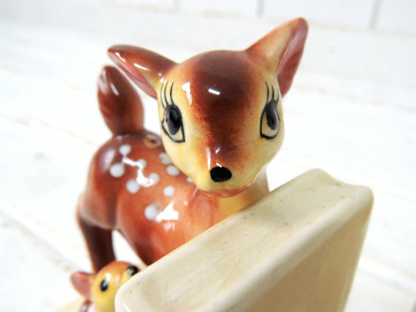 【Exclusive BP】鹿の親子・バンビ・セラミック製・ヴィンテージ・ブックエンド/本立て