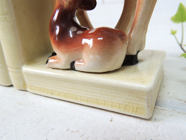 【Exclusive BP】鹿の親子・バンビ・セラミック製・ヴィンテージ・ブックエンド/本立て