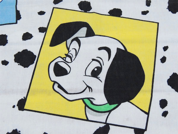 【101匹わんちゃん】ダルメシアン柄・犬・ヴィンテージ・ユーズドシーツ(フラットタイプ) USA