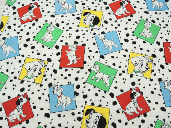 【101匹わんちゃん】ダルメシアン柄・犬・ヴィンテージ・ユーズドシーツ(フラットタイプ) USA