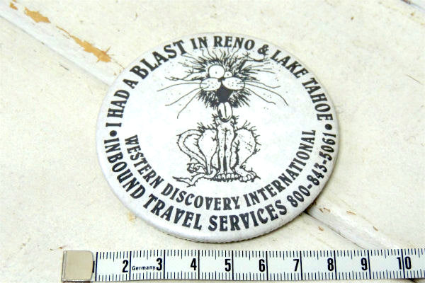 【アメリカ合衆国・LAKE TAHOE】ファンキー柄・ビッグサイズ・ヴィンテージ・缶バッジ