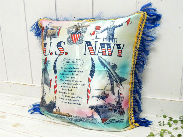【US NAVY】アメリカ海軍・WWII・スーベニア品・ヴィンテージ・クッションカバー・ピロケース