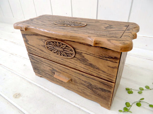 Lerner ウッド柄・2段式・ヴィンテージ・卓上チェスト 裁縫箱 宝石箱 メイクボックス