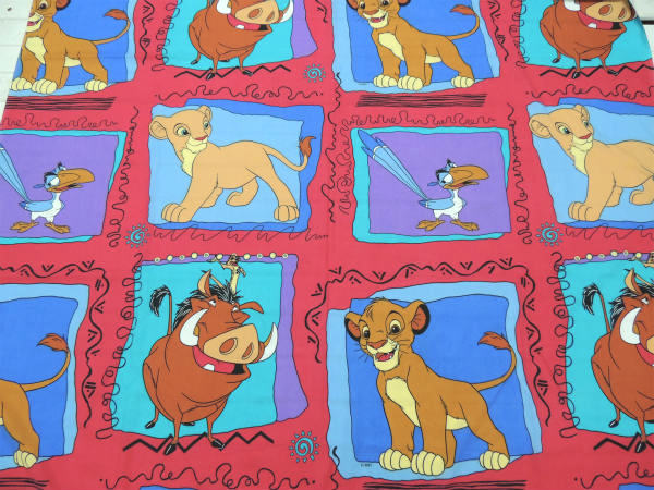 【ライオンキング】ディズニー映画・シンバ&プンバァ・パネル柄・ユーズドシーツ(フラットタイプ)