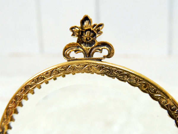 フラワーモチーフ・ゴールド色・ラウンド型・アンティーク・脚付きジュエリーボックス・宝石箱 USA