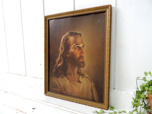 1941's・木製・額入り・イエスキリスト・アンティーク・壁掛け/聖品/フレーム/U