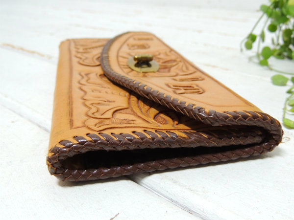 イニシャル&花柄・型押し・レザー製・ヴィンテージ・ウォレット・革・長財布・レザー小物