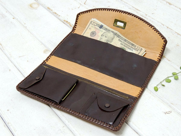 イニシャル&花柄・型押し・レザー製・ヴィンテージ・ウォレット・革・長財布・レザー小物