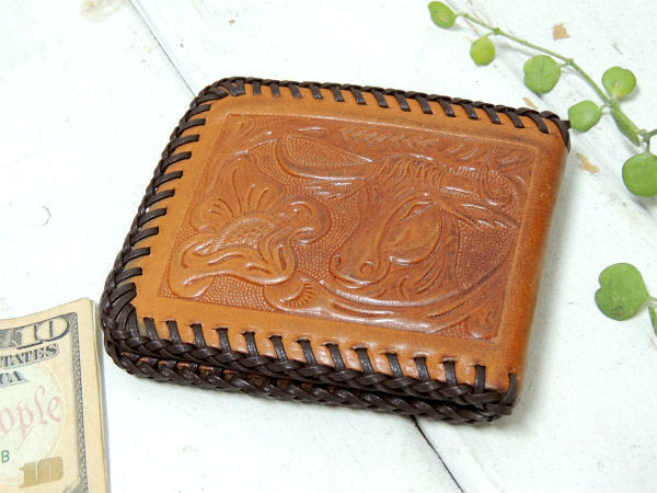 牛&花柄・型押し・レザー製・ヴィンテージ・ウォレット・2つ折り財布・レザー小物・革