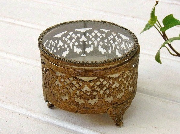 脚付き・アンティーク・ジュエリーボックス/宝石箱/アクセサリーケース USA