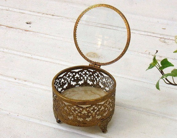 脚付き・アンティーク・ジュエリーボックス/宝石箱/アクセサリーケース USA