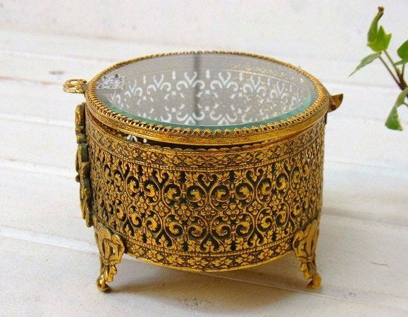 【Stylebuilt】ベベルガラス・24K・オーバル型・脚付きアンティーク・ジュエリーボックス