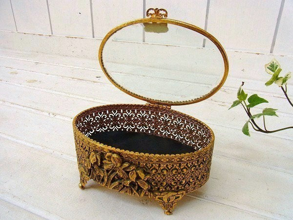 【Stylebuilt】ベベルガラス・24K・オーバル型・脚付きアンティーク・ジュエリーボックス