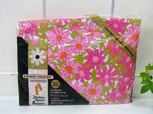 【Penneys】ペニーズ・デッドストック・ヴィンテージ・花柄ベッドシーツ(ボックスタイプ)