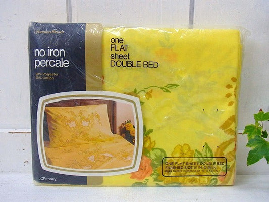 【JCペニー】デッドストック・ヴィンテージ・花柄・フラットシーツ/ベッドカバー