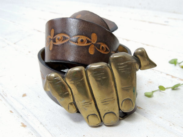 【BARON BUCKLE】フィンガーバックル・真鍮製・70'sヴィンテージ・レザーベルト・古着