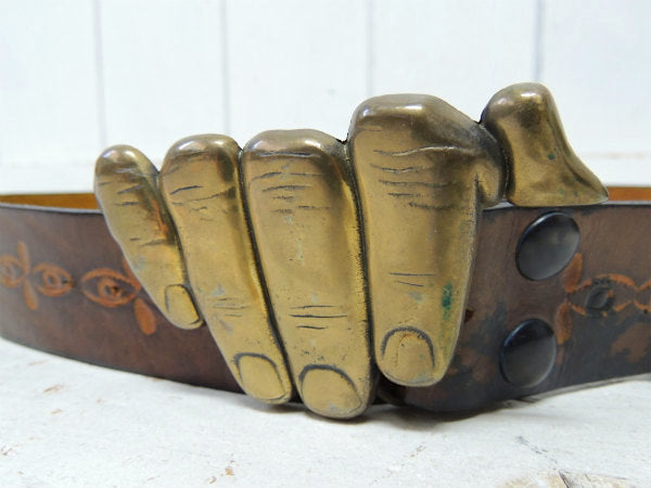 【BARON BUCKLE】フィンガーバックル・真鍮製・70'sヴィンテージ・レザーベルト・古着