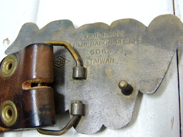 【BARON BUCKLE】フィンガーバックル・真鍮製・70'sヴィンテージ・レザーベルト・古着