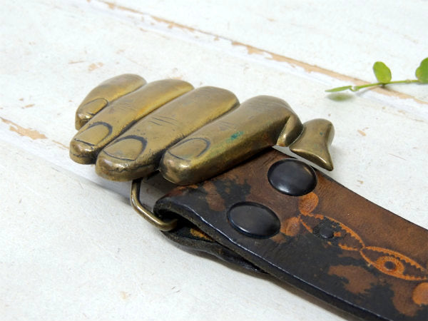【BARON BUCKLE】フィンガーバックル・真鍮製・70'sヴィンテージ・レザーベルト・古着