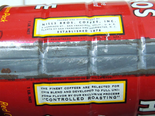 【HILLS BROS】ヒルスコーヒー・ブリキ製・ビンテージ・コーヒー缶・ティン缶・店内ディスプレイ