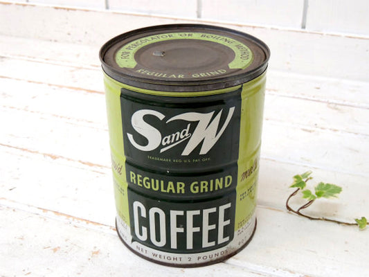 【S&W COFFEE】ブリキ製・ヴィンテージ・コーヒー缶・USA・保存容器・店舗ディスプレイ