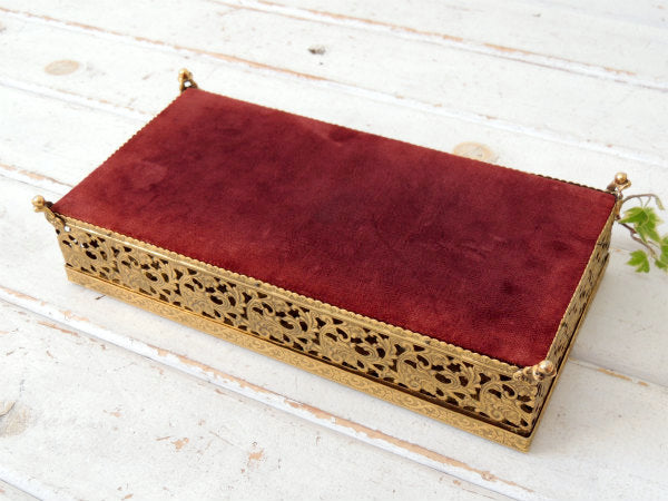 花柄・透かしデザイン・ゴールドトーン・脚付きヴィンテージ・ティッシュケース・ボックス・グラマラス