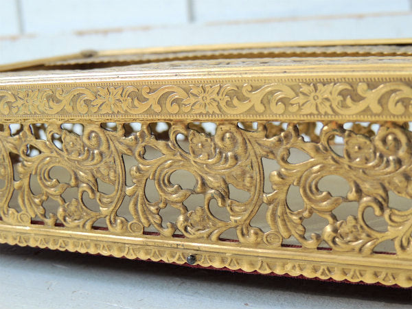 花柄・透かしデザイン・ゴールドトーン・脚付きヴィンテージ・ティッシュケース・ボックス・グラマラス