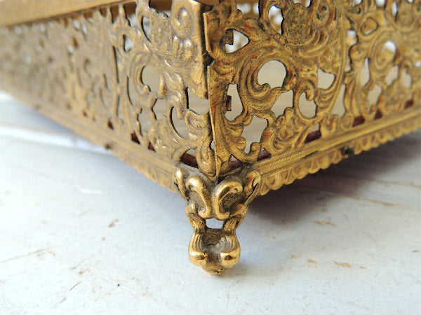 花柄・透かしデザイン・ゴールドトーン・脚付きヴィンテージ・ティッシュケース・ボックス・グラマラス