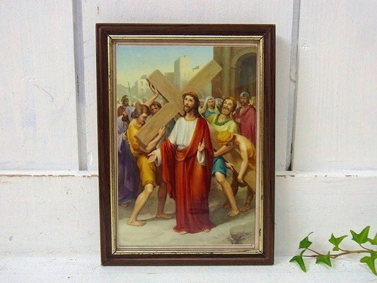 イエス・キリスト・ヴィンテージ・壁掛け・聖品・額・フレーム入り