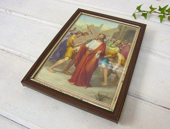 イエス・キリスト・ヴィンテージ・壁掛け・聖品・額・フレーム入り