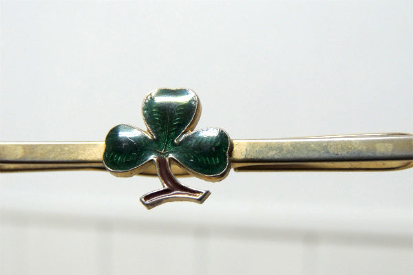 【クローバー・モチーフ・三つ葉】お洒落なヴィンテージ・タイピン・タイクリップ・グリーン×ゴールド