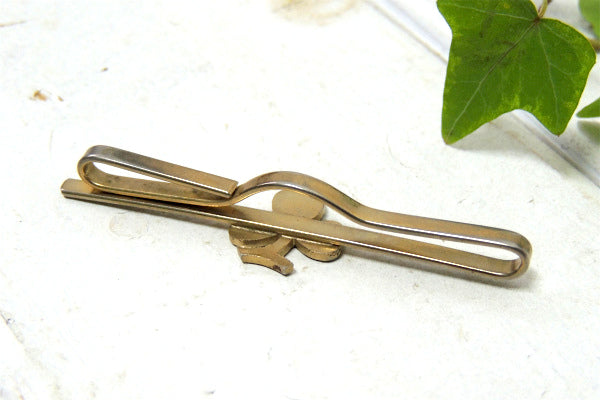 【クローバー・モチーフ・三つ葉】お洒落なヴィンテージ・タイピン・タイクリップ・グリーン×ゴールド