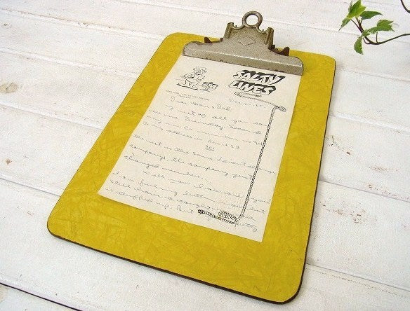 イエロー・ヴィンテージ・クリップボード/バインダー USA