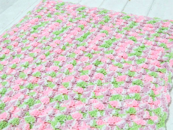 パステルカラー 立体編み ハンドメイド ヴィンテージ ブランケット ひざ掛け ベビーブランケット