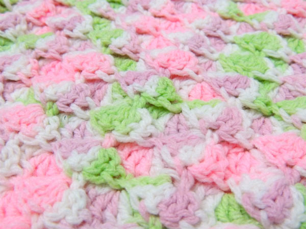 パステルカラー 立体編み ハンドメイド ヴィンテージ ブランケット ひざ掛け ベビーブランケット