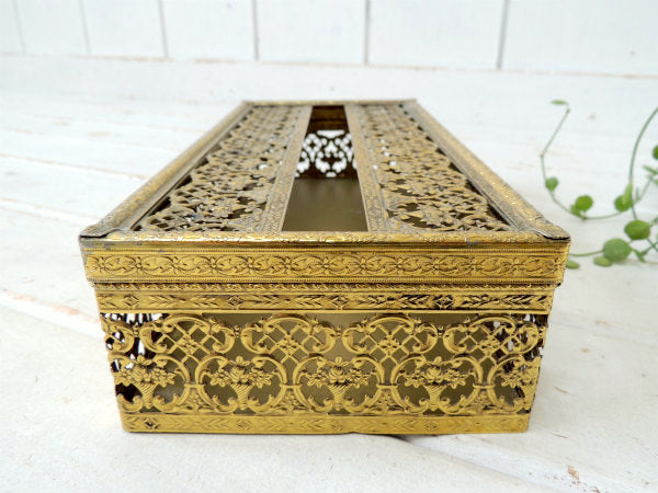 花柄・透かしデザイン・ゴールド色・ヴィンテージ・ティッシュケース・ティッシュボックス