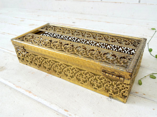 花柄・透かしデザイン・ゴールド色・ヴィンテージ・ティッシュケース・ティッシュボックス