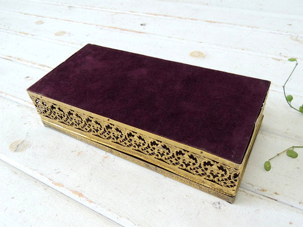 花柄・透かしデザイン・ゴールド色・ヴィンテージ・ティッシュケース・ティッシュボックス