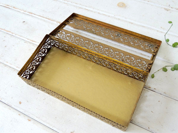 花柄・透かしデザイン・ゴールド色・ヴィンテージ・ティッシュケース・ティッシュボックス