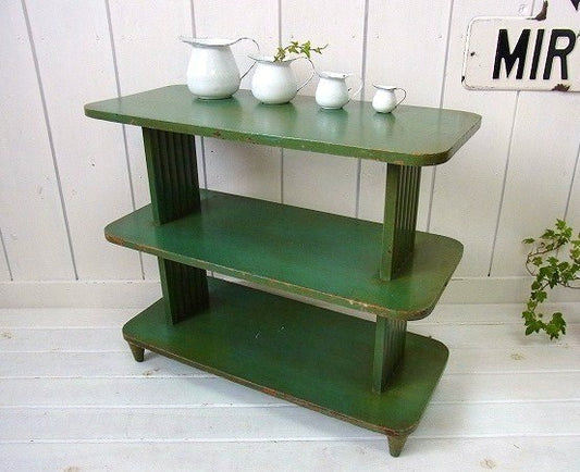 グリーン・木製・ヴィンテージ・3段・シェルフ 飾り棚 ディスプレイ棚　USA