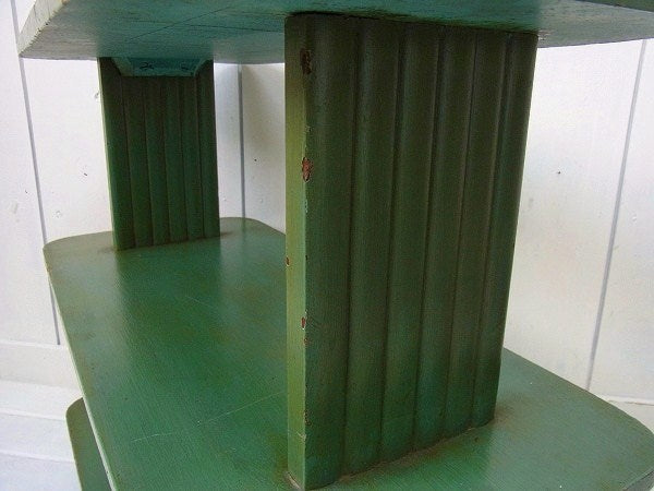 グリーン・木製・ヴィンテージ・3段・シェルフ 飾り棚 ディスプレイ棚　USA