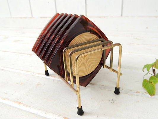 ミッドセンチュリー・ヴィンテージ・コースターセット・専用スタンド付き・ USA