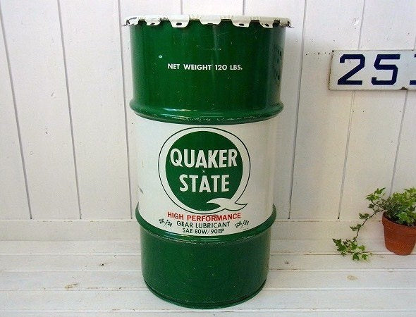 QUAKER STATE OIL クエーカーステート・特大・ビンテージ・オイル缶・USA・ガレージ
