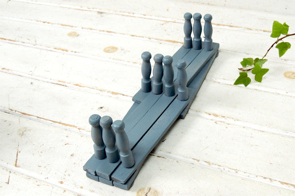 【水色グレー】木製・ジャバラ式・壁掛けヴィンテージ・ハットラック/コートフック USA